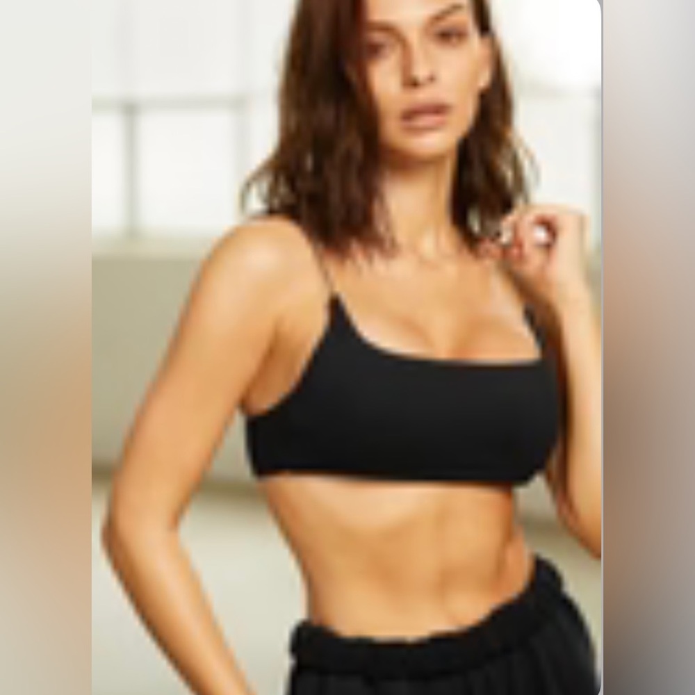 Commense Square Neck Sueded Black thin Strappy Bralette sports bra padded
